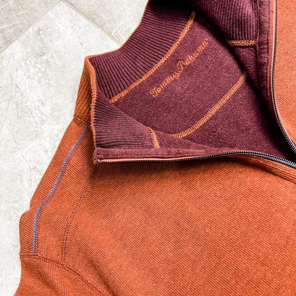 Tommy Bahama Flip Side Orange Burgundy Reversible 1/4 Zip Long Sleeve Sweater - Picture 7 of 11